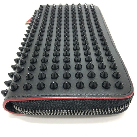 Christian Louboutin Panettone Spike studs Zip Around Long Wallet Leather Black - Picture 12 of 14